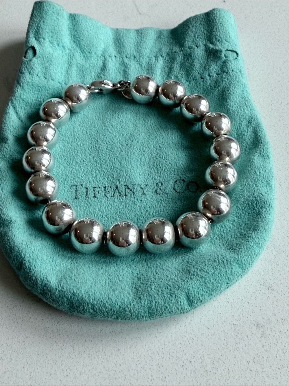 Tiffany & Co. Sterling Silver Bead Bracelet on Tiffany Blue Pouch🩵